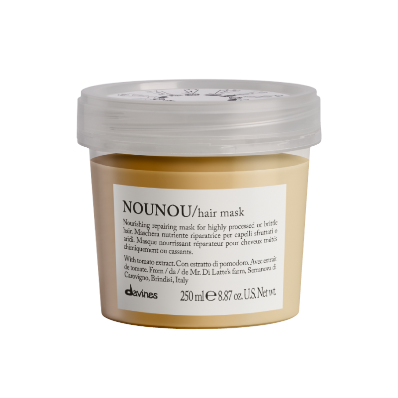 Nounou, no me abandones. Soy la mascarilla ideal para nutrir y reparar tu cabello dañado por procesos químicos. Contengo proteínas de tomate fiaschetto que dejarán tu cabello suave y brillante. Úsame sin importar tu tipo de cabello. ¿Cómo me aplicas? Lava con shampoo, elimina el exceso de humedad y aplica por secciones, evitando la raíz. Déjame actuar de 10 a 15 minutos y enjuágame completamente. No dejes de disfrutar los beneficios de Nounou para un cabello saludable.