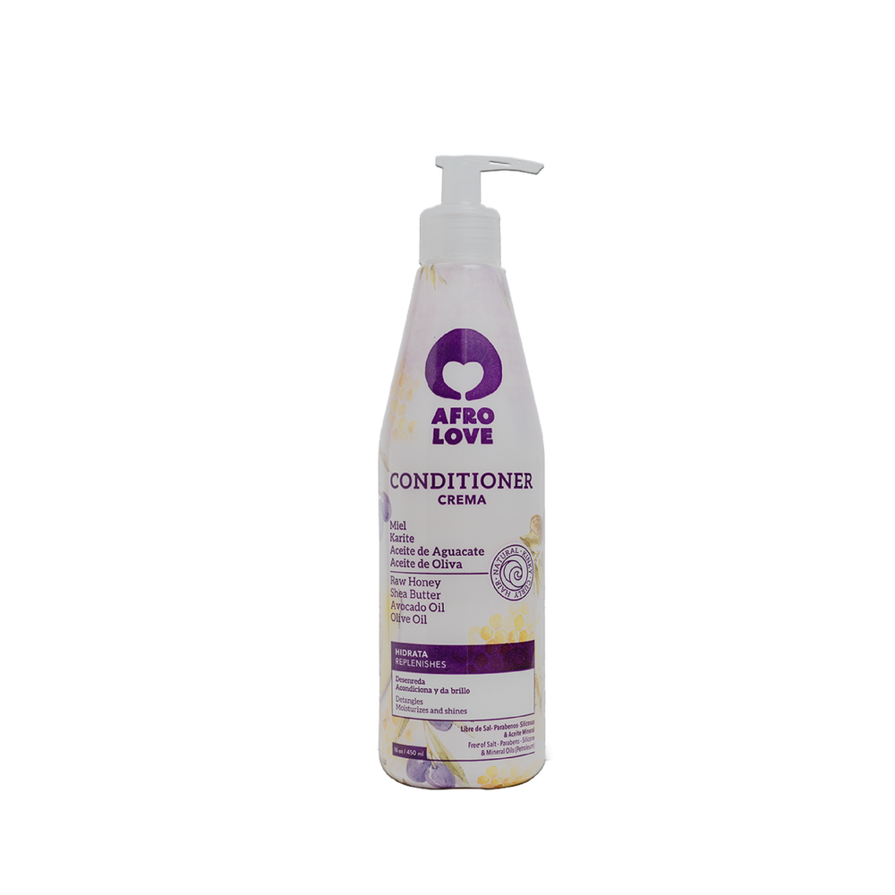 "Acondicionador suave para todo tipo de pelo. Con miel, karité, aceite de aguacate y aceite de oliva. Aplica en poca cantidad, desenreda y deja tu pelo suave, hidratado y brillante. Úsalo en todas las texturas. Después del lavado y mascarilla, aplica de medios a puntas. Enjuaga completamente. Sello la cutícula y controlo el frizz. Soy LIBERADO."
